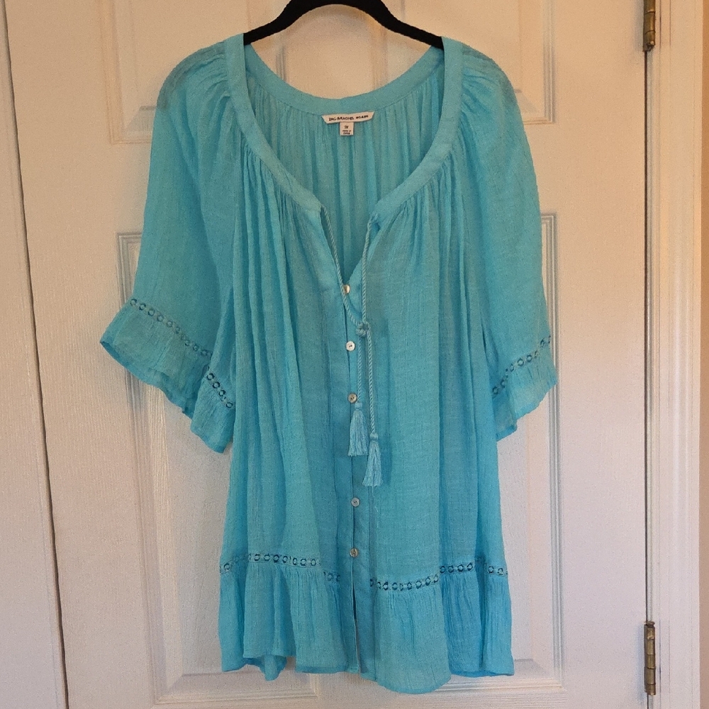Zac & Rachel Turquoise Blouse with Tassels